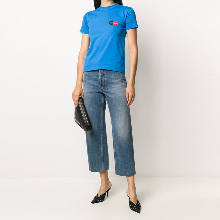 Balenciaga Alphabet Logo Casual Short Sleeve Blue 612964TIV797601
