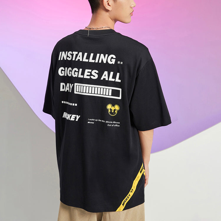 Li-Ning x Disney Crossover Sports Fashion Series Cartoon Printing Round Neck Loose Short Sleeve Unisex Black AHSR338-1