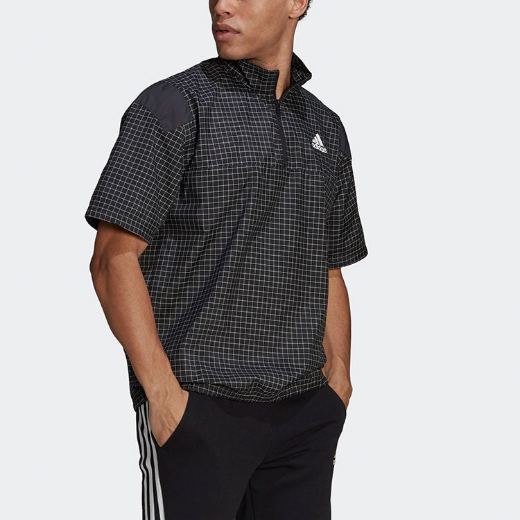 adidas M Primeblue Tee Contrasting Colors Half Zipper Sports Stylish Short Sleeve Black GP8656