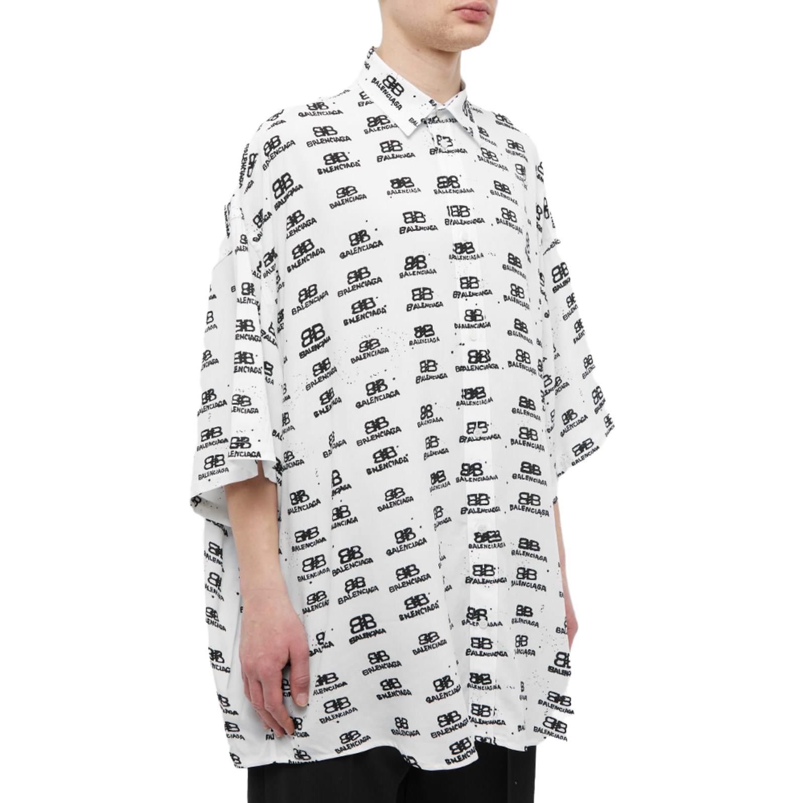 Balenciaga BB Logo Oversized Shirt 'White Black' 725382TNL889040