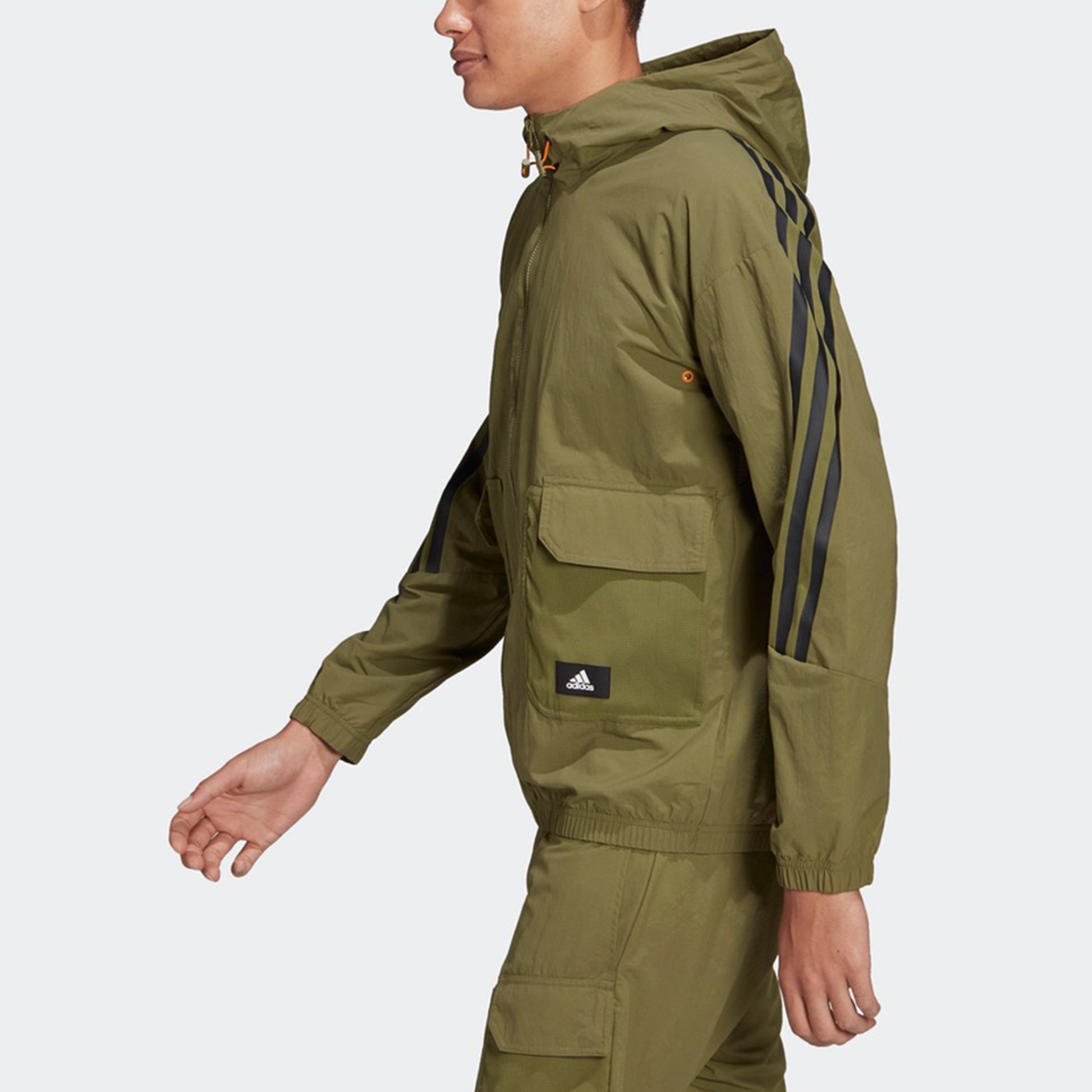Men's adidas Fi Wv Bst Fz Sports Stylish Stripe Hooded Jacket Military Green H65369