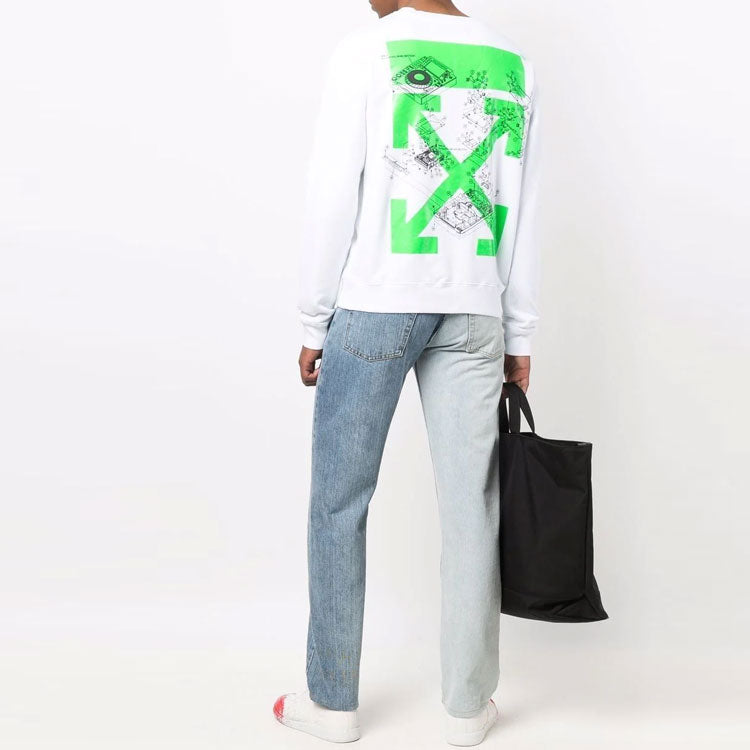 Men's Off-White FW21 Painting Pattern Round Neck Pullover Slim Fit White OMBA025G21FLE0010159