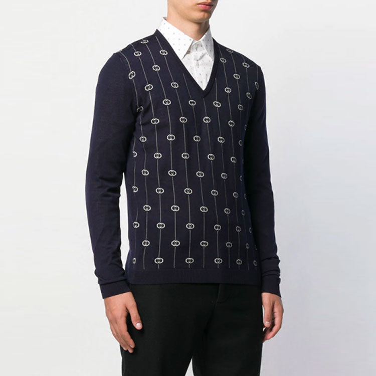 Gucci Monogram Motif Sweater 'Navy' 576902XKAUM