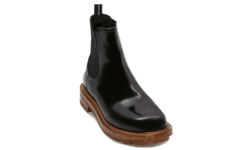 Alexander McQueen Shiny Leather Chelsea Boots 'Black Brown' 683568WHZ8C1452
