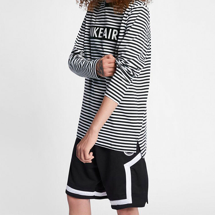 Nike Air Top Ls Alphabet Logo Printing Black White Stripe Long Sleeves Black White 930462-101