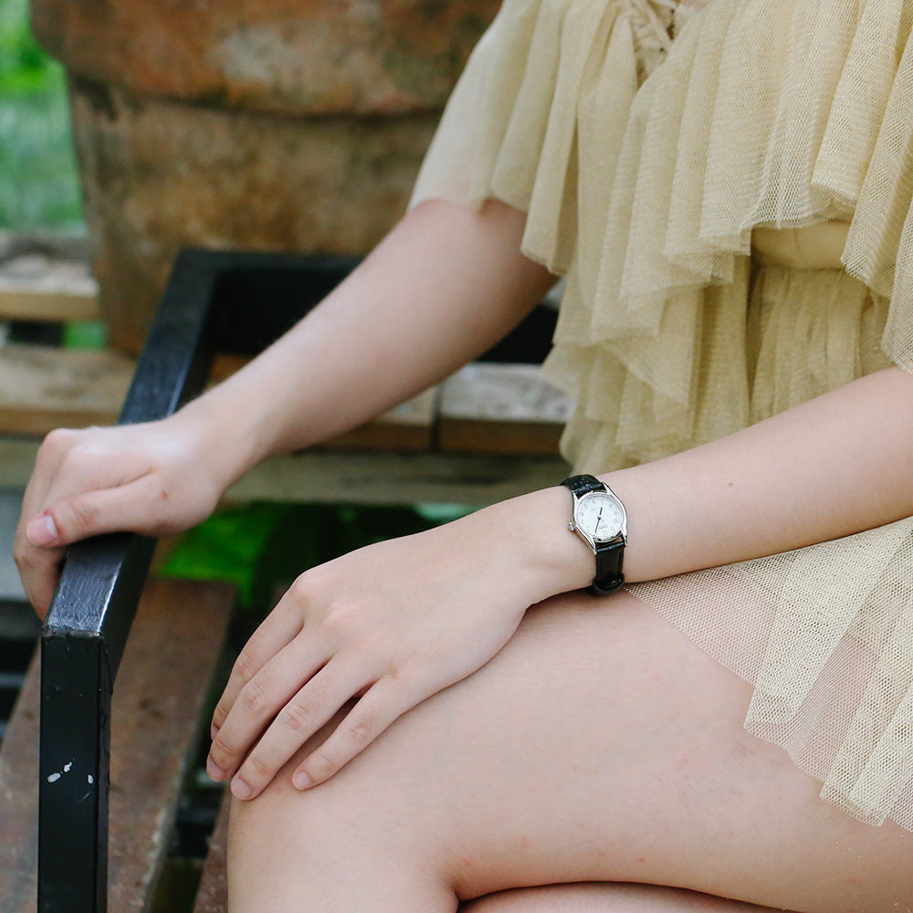 CASIO Female DRESS Japan / South Korea Fashion White DialBlack Strap WhiteBlack Analog LTP-1094E-7B
