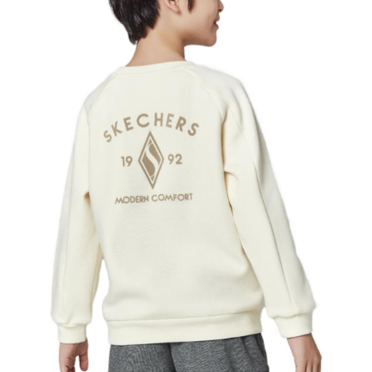 (GS) Skechers Round Neck Fleece-lined Thick Pullover Sweatshirt 'White' L422B006-00PS