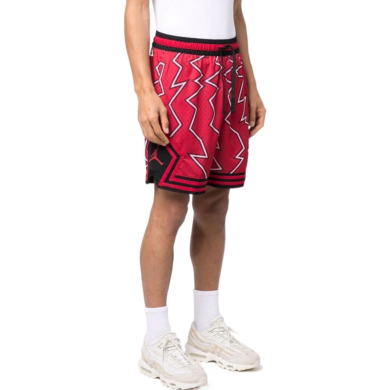 Men's Air Jordan Pattern Printing Lacing Elastic Waistband Straight Sports Shorts Red DH9079-687