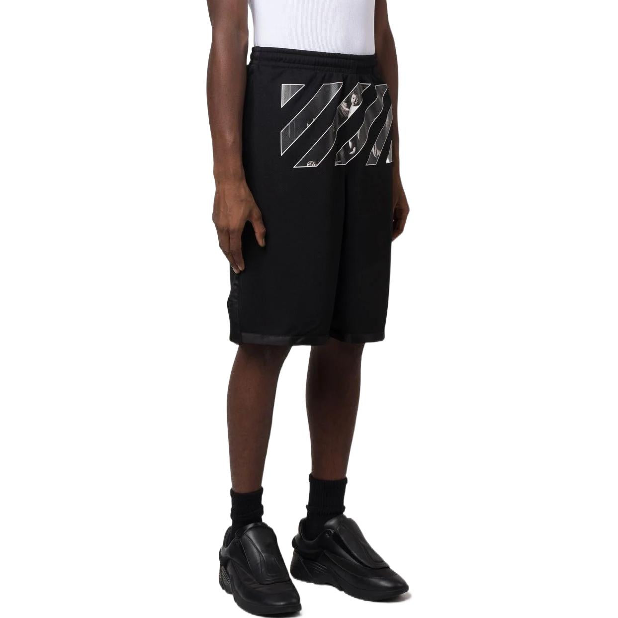 Men's Off-White Twill Printing Pants Waist Straight Shorts Black OMCB076C99FAB00110101010