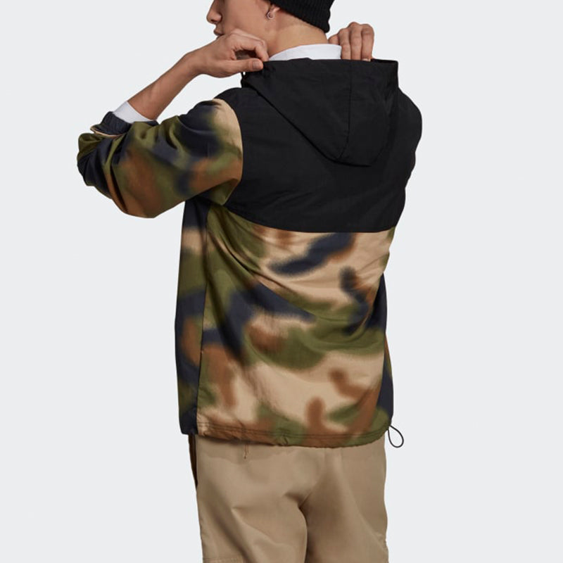 adidas originals Half Zipper Pullover hooded Camouflage Printing Jacket Green GN1875