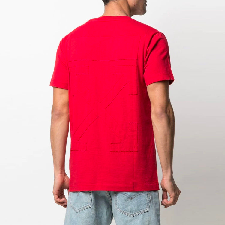 Off-White SS21 Logo Pattern Round Neck Short Sleeve Version Red OMAA027S21JER0042510