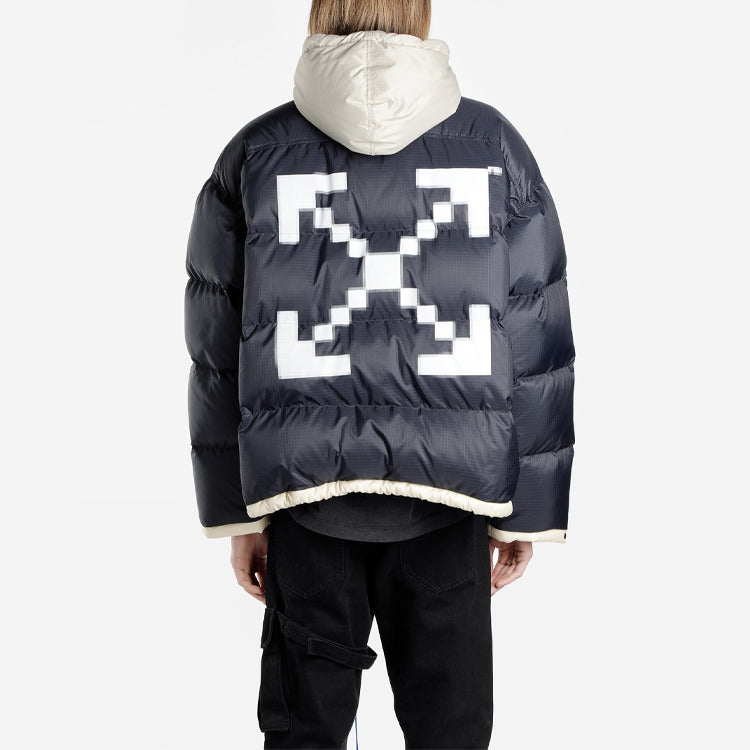 Off-White FW19 Scaffolding Zipped Puffer Arrow Jacket Men Blue OMED019F19E150253201