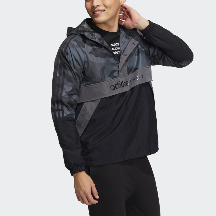 adidas neo M Ard Wb Camouflage Splicing Half Zipper hooded logo Jacket Gray HG9053