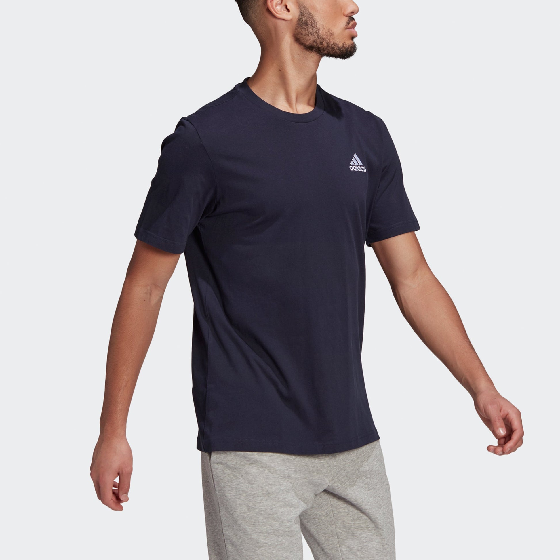 adidas Essentials Embroidered Logo Sports Round Neck Short Sleeve Navy Blue GK9649