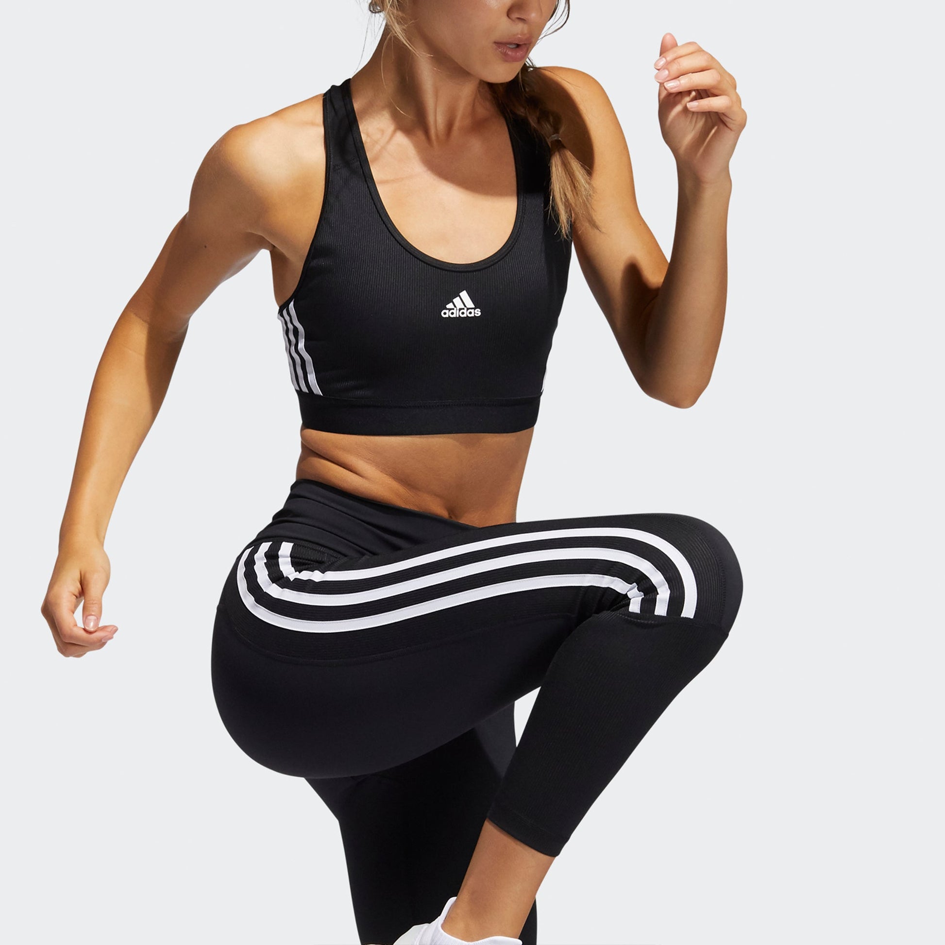 (WMNS) adidas Believe This 3-Stripes Medium Support Rib Bra Asia Sizing 'Black White' GL0570