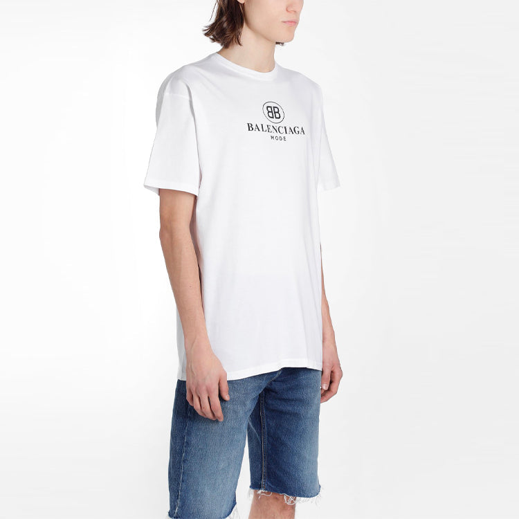 Men's Balenciaga Logo Printing Round Neck Short Sleeve White 556150TYK239000