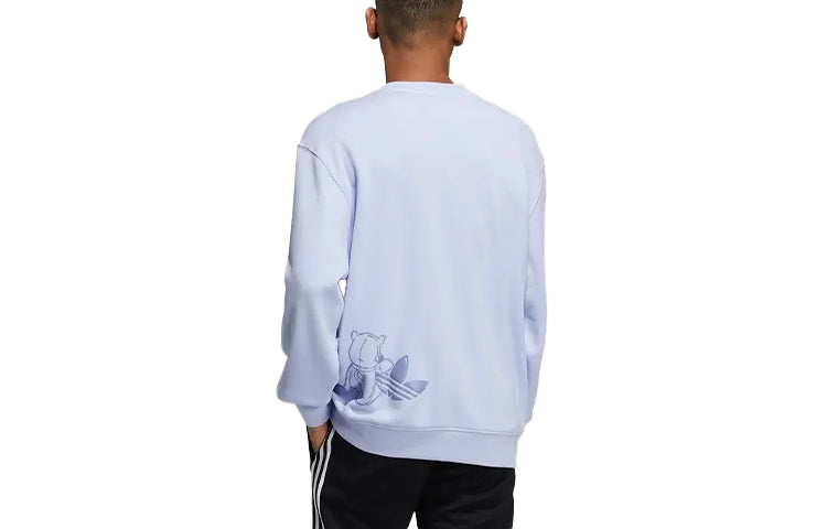 Men's adidas originals Bear Printing Sports Round Neck Pullover Light Purple HJ7824