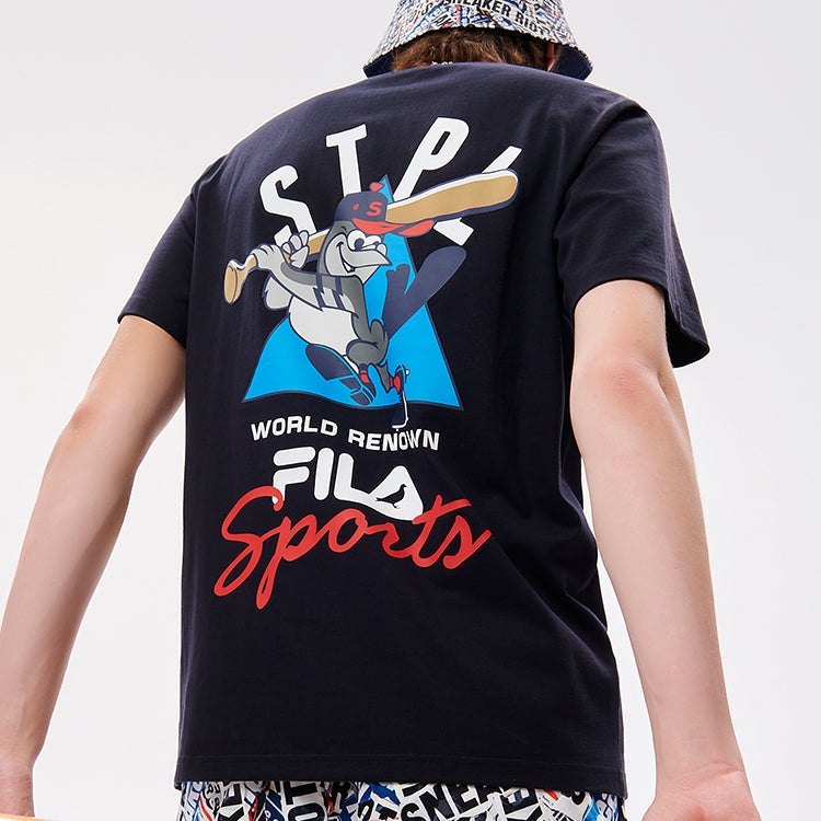 Men's FILA FUSION x staple Crossover Cartoon Printing Sports Round Neck Short Sleeve Legendary Blue T-Shirt T11M134104F-NV