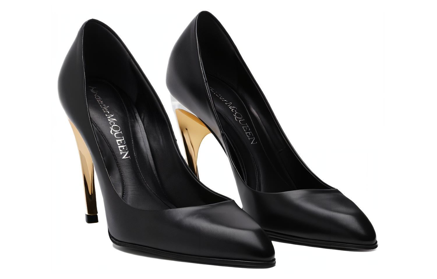 (WMNS) Alexander McQueen Armadillo Leather Pumps 'Black Silver' 780683WIEX21399