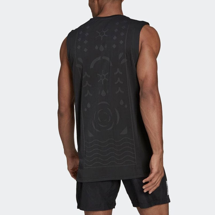 Men's adidas Solid Color Logo Geometry Pattern Printing Sports Black Vest HC7696
