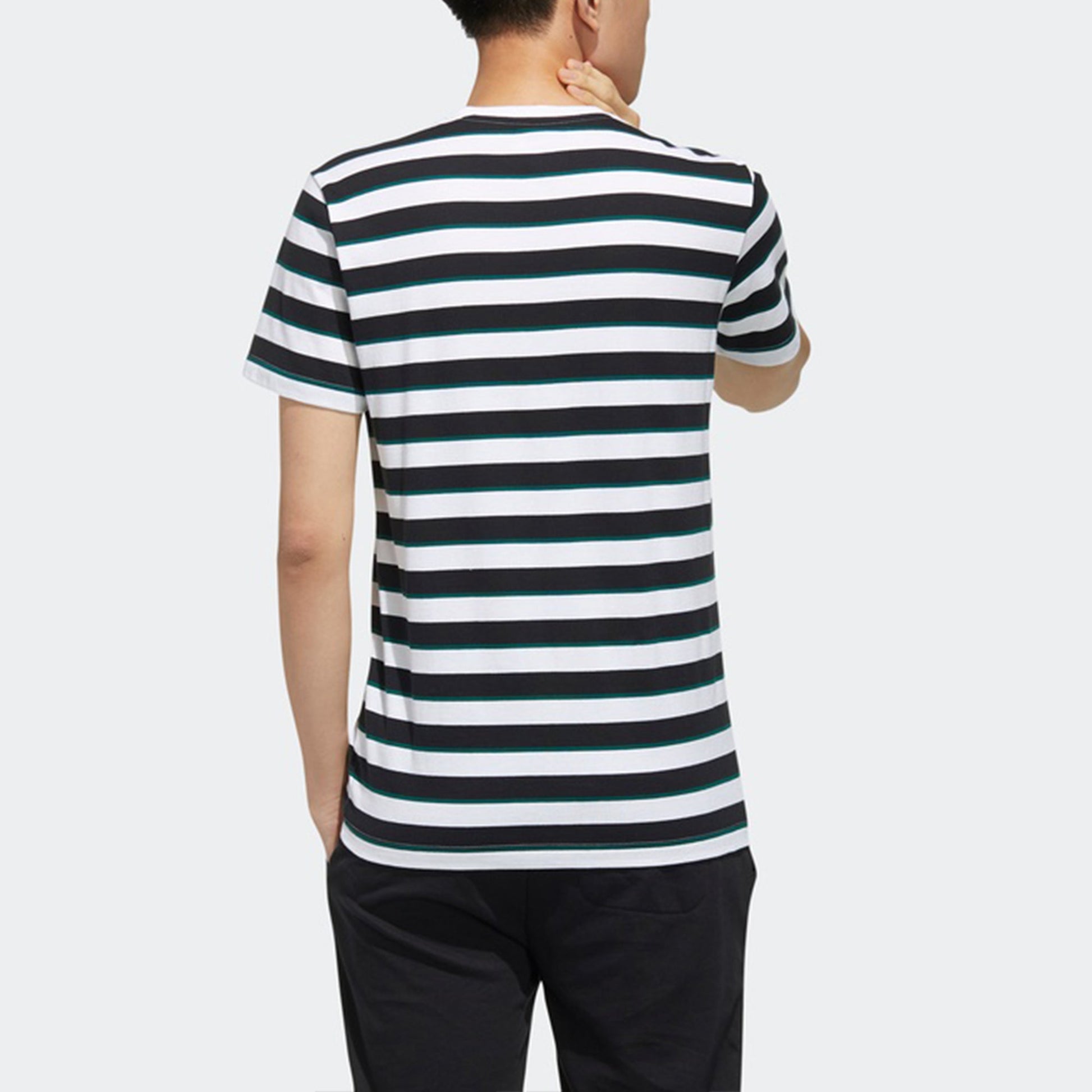 adidas neo M Esntl Lg S T3 Logo Printing Stripe Sports Short Sleeve Black FP7426