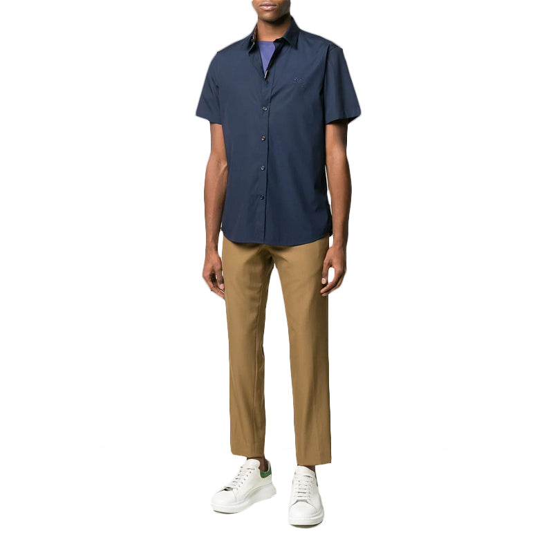Men's Burberry Casual Shirt Short Sleeve Navy Blue 80257651