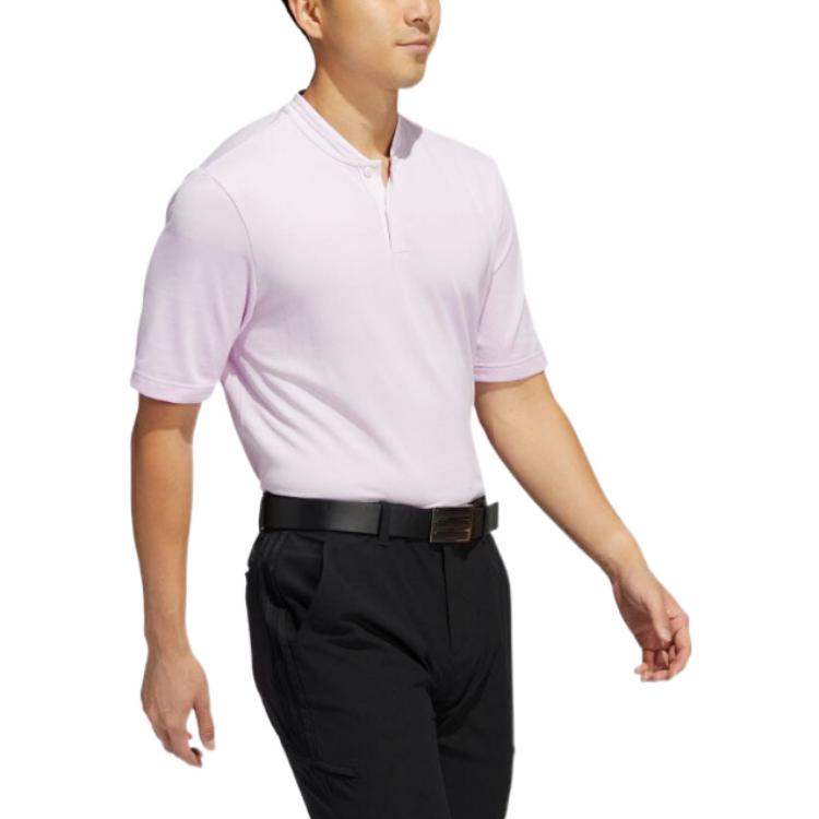 adidas Solid Color Stand Collar Pullover Casual Short Sleeve Polo Shirt Pink HE2888
