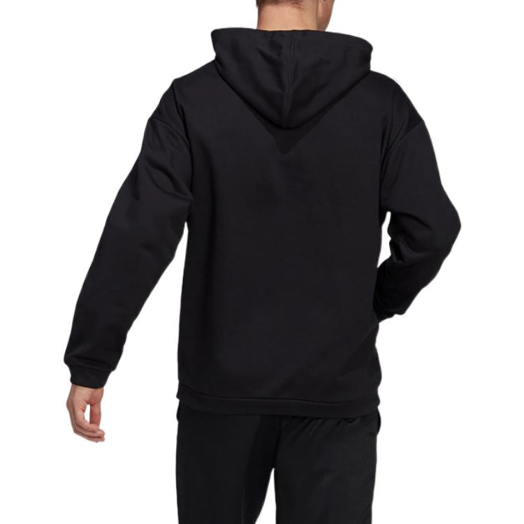 Men's adidas Solid Color Logo Printing Drawstring Hooded Long Sleeves Black GV5181