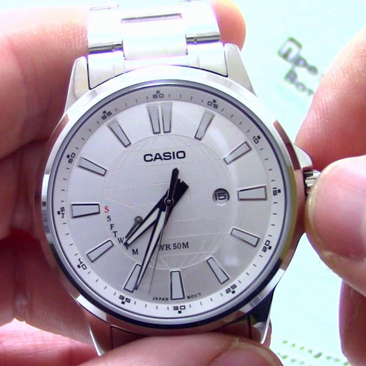 Men's CASIO ENTICER Series Minimalistic Fashion Watch Mens Silver Analog MTP-E173D-7AV