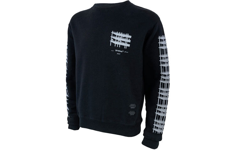 Men's Off-White Loose Casual Round Neck Pullover Printing Black OWBA25E19E30004IW