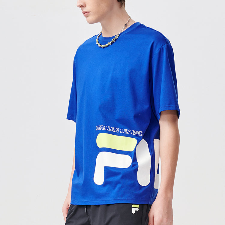 Men's FILA FUSION Contrasting Colors Logo Round Neck Sports Short Sleeve Blue T11M122114A-BU