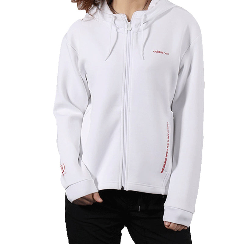 (WMNS) adidas neo Printing Hooded Jacket White DZ7597