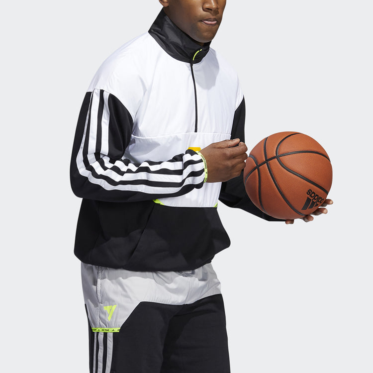 adidas Colorblock Half Zipper Basketball Sports Jacket Black GV4644