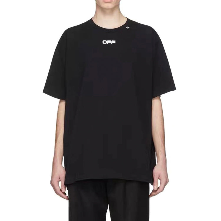 Off-White C/O Virgil Abloh Men's Black Wavy Line Logo Slim Tee Black OMAA027R201850041001