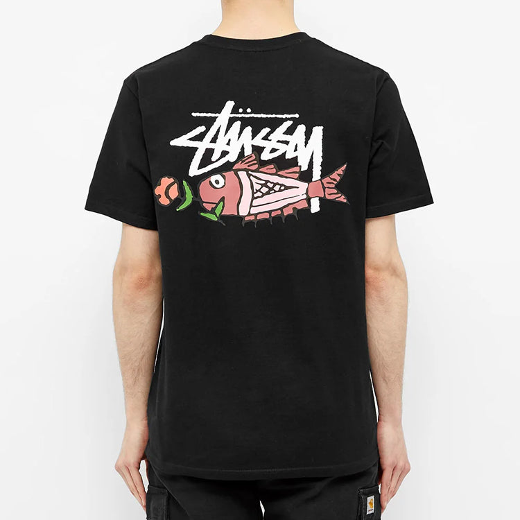 Stussy Carp Stock Tee Back Printing Short Sleeve Unisex Black 1904465