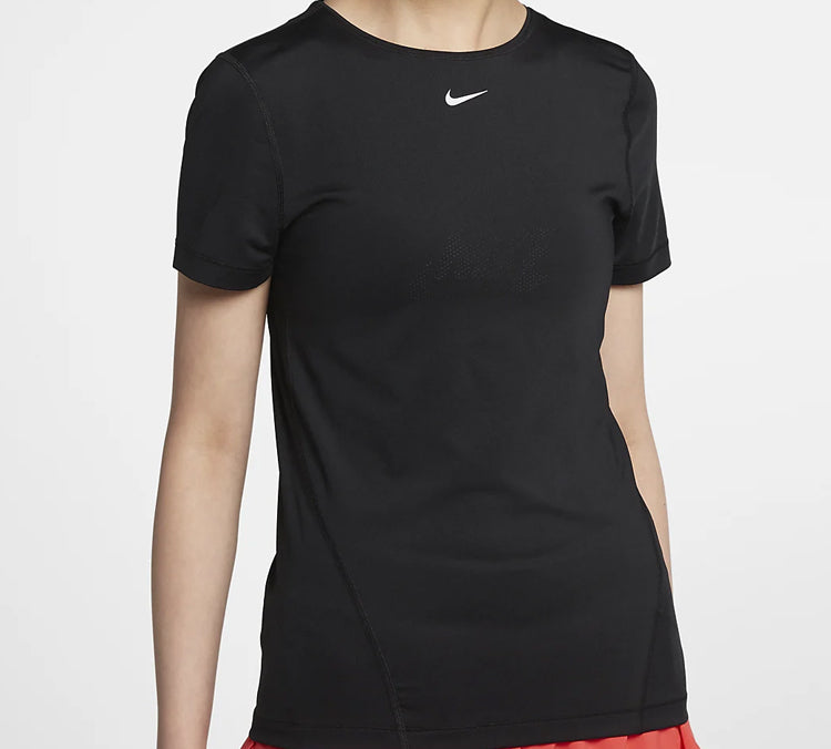 (WMNS) Nike Pro Mesh Dri-FIT Slim Fit Breathable Quick Dry Training Short Sleeve Black T-Shirt AO9952-010