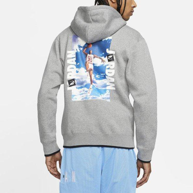 Air Jordan MENS Logo Print Fleeced Sports Hooded Jacket Grey CV2356-091