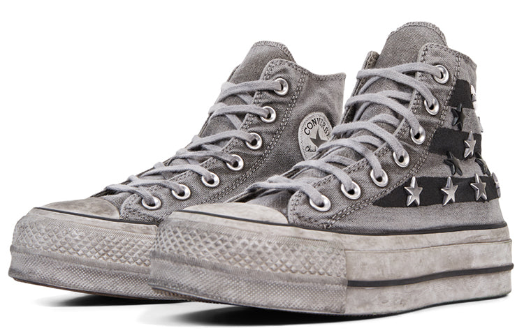 (WMNS) Converse Chuck Taylor All Star Vintage Star Studs Platform High Top Thick Sole Dirty Shoes Grey White 565757C