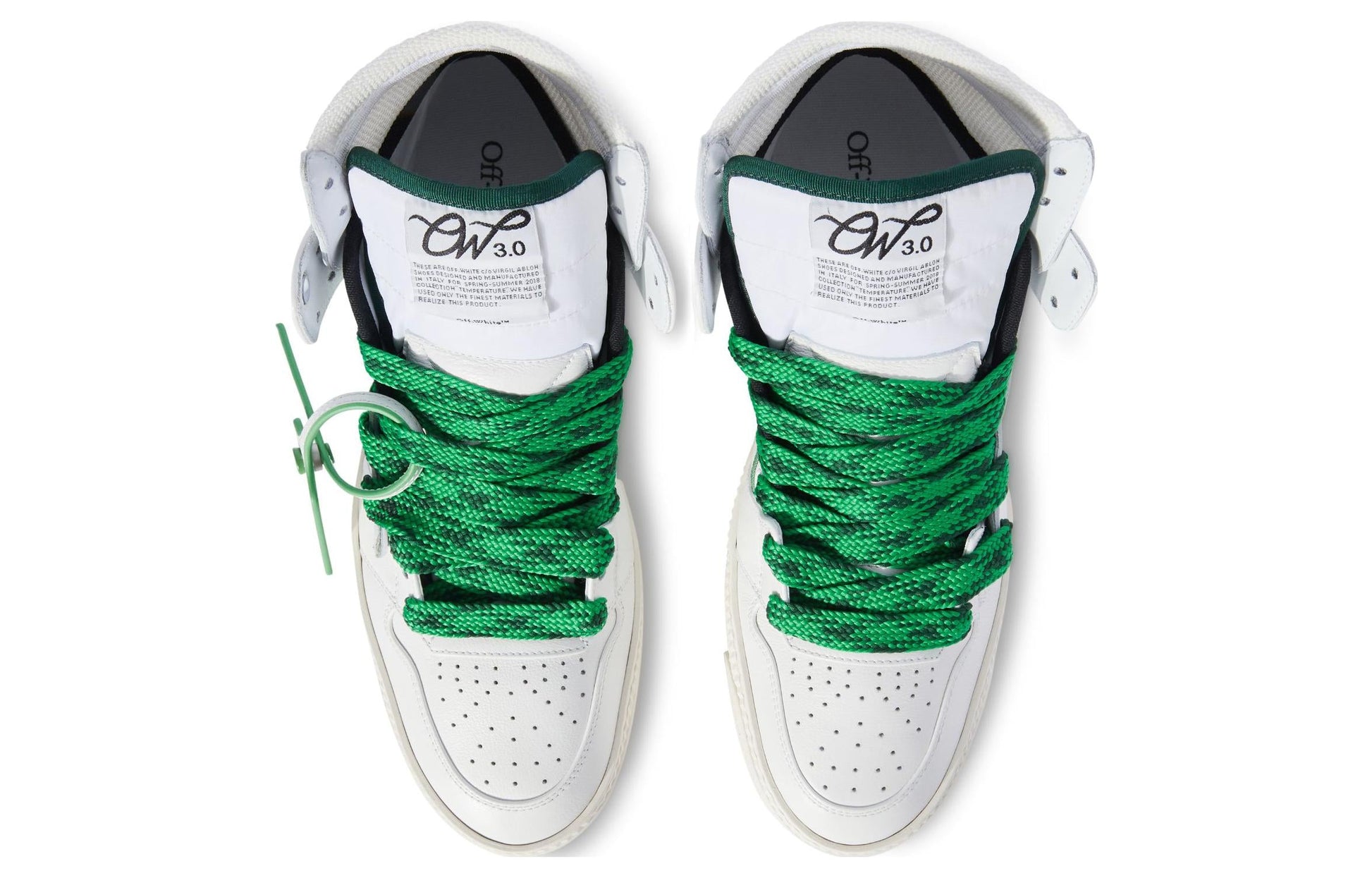 Off-White 3.0 Off Court Leather Sneakers 'White Green' OMIA065S24LEA0050155