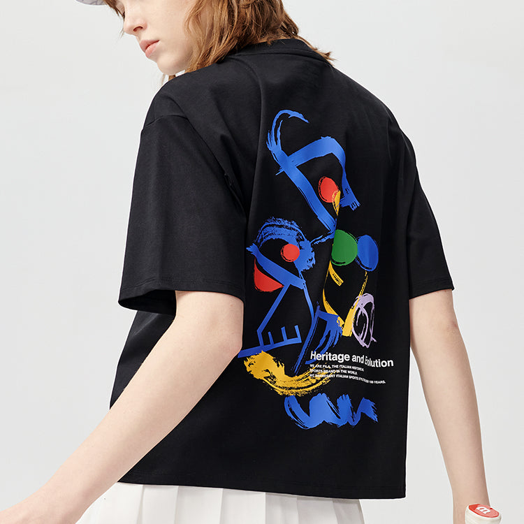 FILA FUSION Back Graffiti Printing Loose Sports Short Sleeve Black T11W121103F-BK