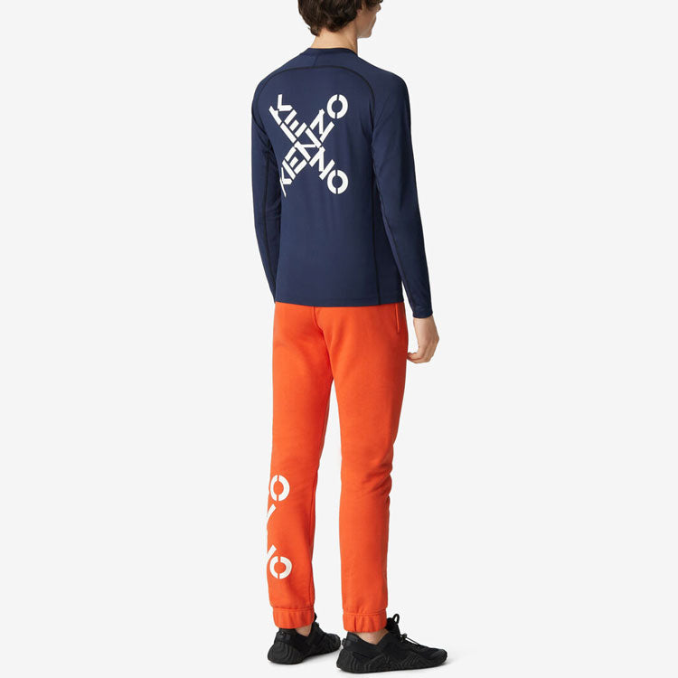 Men's KENZO SS21 Little X Round Neck Pullover Long Sleeves Blue FB55TS0244JS-77