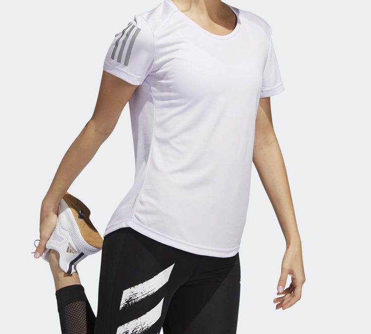 (WMNS) adidas Own The Run Tee Reflective Printing Sports Short Sleeve White FN5871