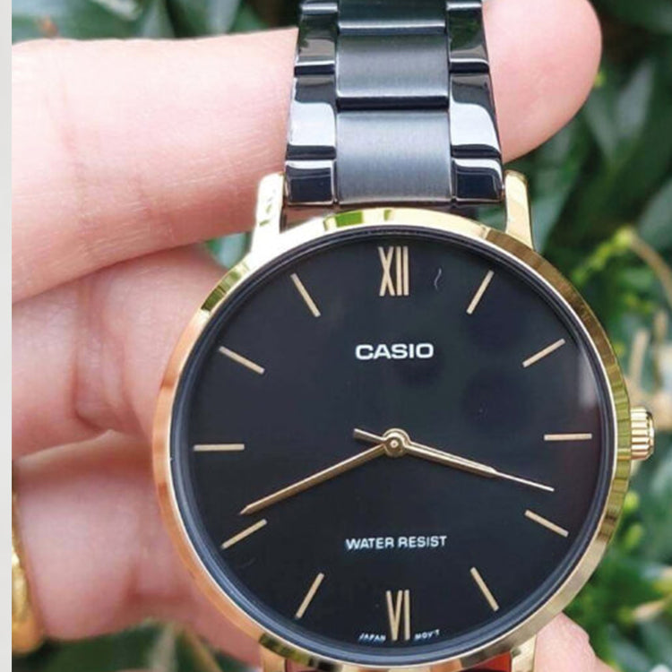 Casio Dress Analog Watch 'Black Gold' LTP-VT01GB-1B