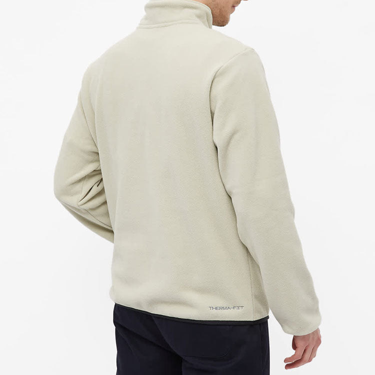 Men's Nike Sportswear Therma-FIT Logo Label Suede Half Zipper Colorblock Stand Collar Jacket Beige DO2638-145