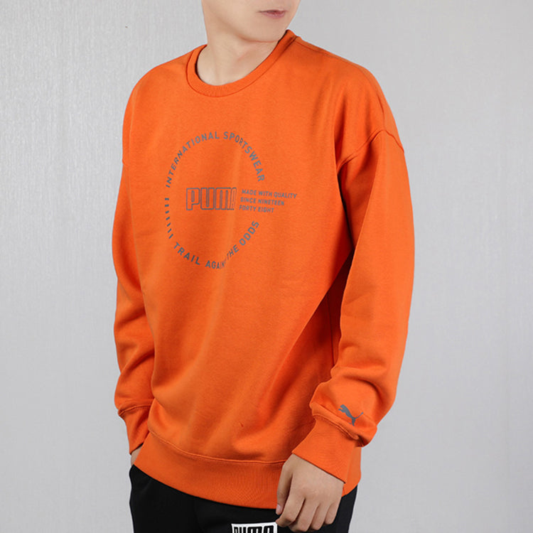 PUMA Alphabet Logo Printing Fleece Lined Round Neck Orange 597200-17