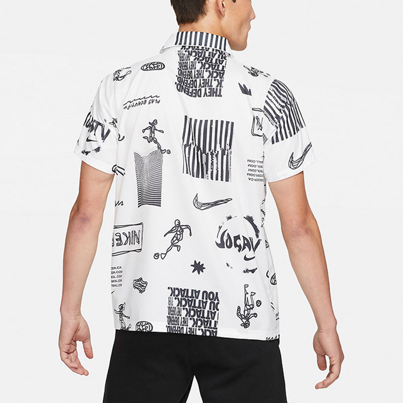 Nike Woven Soccer/Football Athleisure Casual Sports Printing lapel Shirt White DA1474-100