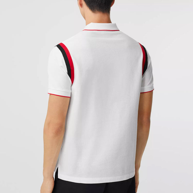 Men's Burberry Logo Pattern Intarsia Mesh Cotton Short Sleeve Polo Shirt White 80370491