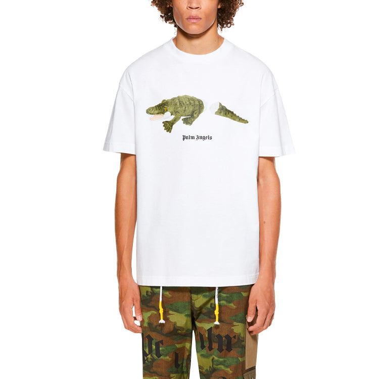 Palm Angels Croco Short-Sleeve Tee 'White/Green' PMAA001R21JER0020155