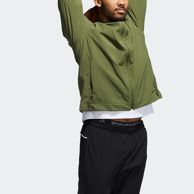 adidas Solid Color Cardigan hooded track Jacket Green GM0674