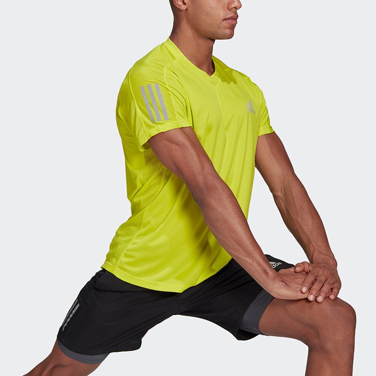 adidas Own The Run Tee Round Neck Casual Sports Woven Training Green Yellow GJ9965